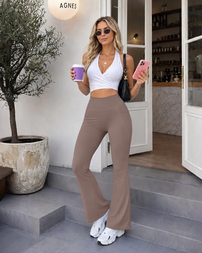 Image of COPYLEAF Womens Yoga Pants with Pockets High Waisted Flare Leggings Bell Bottom Yoga Dress Pants Seamless Bootcut Pants