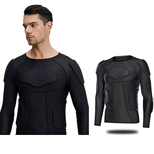 Men s Padded Compression Shirt - Long Sleeve Padded Protective Shirt Rib Chest Protector Shirt Breathable Anti-collision Wear Protective Gear Equipment for Football Baseball Basketball Paintball Ski