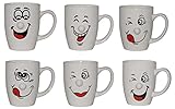 Provance 6er Set Kaffeebecher mit Aufdruck Henkel aus Porzellan Kaffeetassen 300 ml Fassungsvermögen Becher für Heißgetränke Arbeit Büro bedruckt Mug Smile