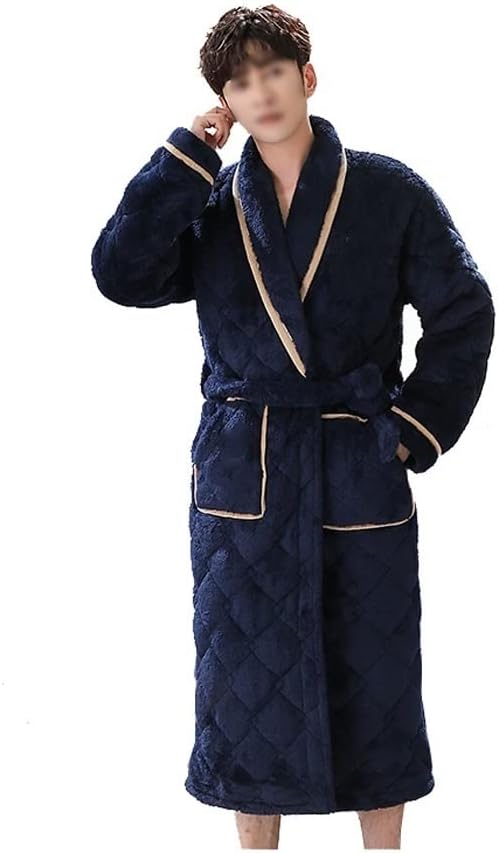 Winter Bathrobes Men's Bathroom Robes Flannel Quilted Pajamas Thick Long