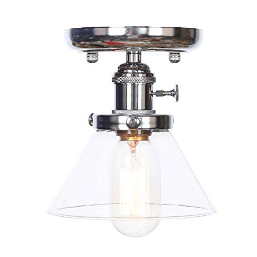 Plafonnier vintage compact pour bas de plafond, éclairage rétro chrome avec bouton