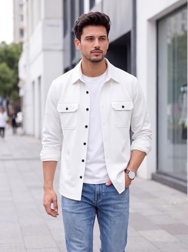 Image of Amazon Brand - INKAST Men's Cotton Blend Button Down Shirt | Long Sleeve Casual Lightweight Breathable Collared Shirts | Soft Comfortable Everyday Wear |Two Flap Chest Pockets |Using like Jacket Shirt
