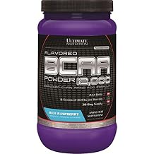 Ultimate Nutrition Flavored BCAA Powder 12000 Branched Chain Post Workout Amino Acid Supplement-Caffeine-Free with 3g Leucine 1.5g Valine 1.5g Isoleucine- Blue Raspberry, 60 Servings