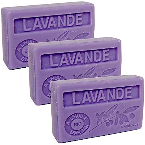 Maison Du Savon De Marseille - French Soap Made with Organic Argan Oil - Lavender Fragrance - 100 Gram Bar - Set of 3 Cover