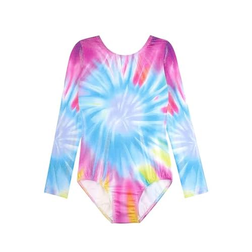 HOZIY Long Sleeve Leotards for Girls Gymnastics Kids Toddler Tumbling Outfits Floral Unicorn Galaxy Rainbow Stripe Pattern 5-6 Years Multicolor Blue Swirl