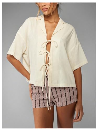 Image of MakeMeChic Women's Summer Crochet Shorts Striped Knit Pajama Micro Mini Shorts Lounge Bottoms