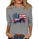 Women's 3/4 Sleeve Patriotic Flag Printed Tops America 250 250th Anniversary USA Shirts Round Neck Casual Blouse