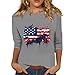 Women's 3/4 Sleeve Patriotic Flag Printed Tops America 250 250th Anniversary USA Shirts Round Neck Casual Blouse