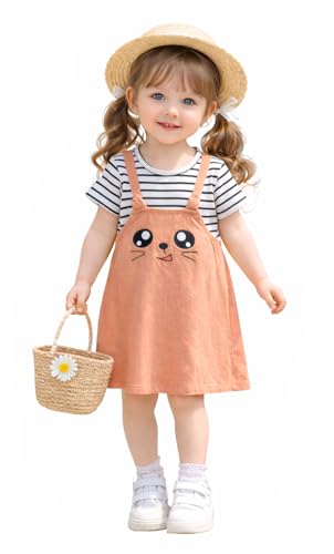 Image of Bold N Elegant Multicolor Stripe Cartoon Face Summer Tunic Pinafore Pinny Midi Dress Frock for Infant Toddler Baby Girls