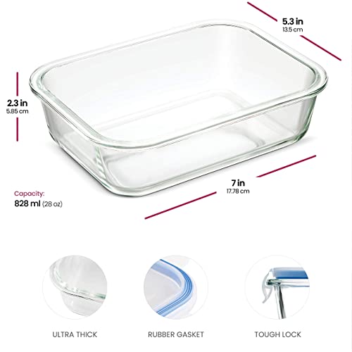 Finedine Glass Meal Prep Containers With Lids - Set Of 3 Square 28 Oz Containers - Airtight, Leakproof, Microwave & Dishwasher Safe - Perfect For Snacks, Dips, And Meal Prep (Pink) #TOP6
