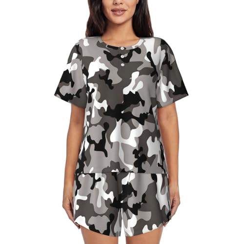 Pyjama court camouflage femme Ack en coton gris et blanc