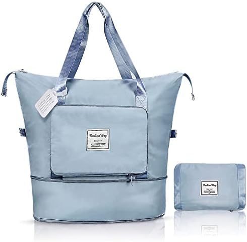 Travel Duffel Bag, Foldable Gym Bag Overnight Weekend Bags for Women, Lightweight Hospital Bag with Wet and Dry Separation Bag, Large Holdall Bag Cabin Bag for Sports and Travel - Blue