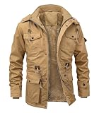 INVACHI Men's Thick Winter Jacket With Hood,Fleece Lining Cotton Military Jackets,Work Coats with Multiple Pockets