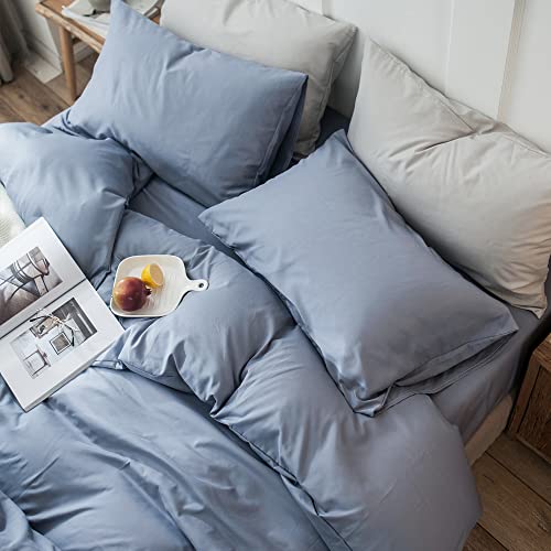 Mixinni 3 Pieces Simple Style Duvet Cover Full Size Solid Color Blue Bedding Cover Set With Zipper Ties For Him And Her (1 Duvet Cover + 2 Pillowcases),Easy Care,Soft,Durable (Blue,Queen) #TOP2