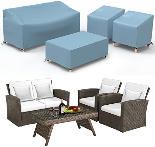 MUTUSHI Patio Furniture Cover Set 4 Piece Outdoor Furniture Cover Waterproof, Thicker Heavy Duty Lawn Outdoor Patio Furniture Set Covers -Twilight Blue