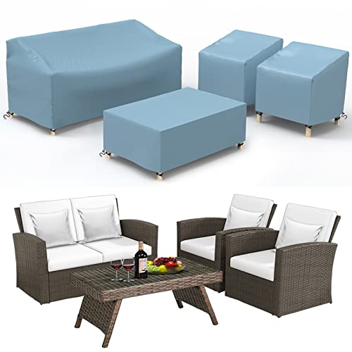 Mutushi Patio Furniture Cover Set 4 Piece Outdoor Furniture Cover Waterproof, Thicker Heavy Duty Lawn Outdoor Patio Furniture Set Covers -Twilight Blue #TOP27