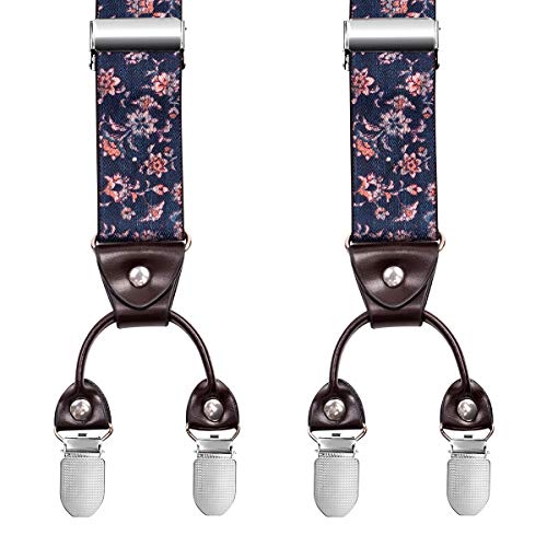 Grade Code Y Back Mens Suspenders, With 6 Heavy Duty Clips Wide Adjustable Elastic Braces For Casual&Fomal (Chic Flower) #TOP5