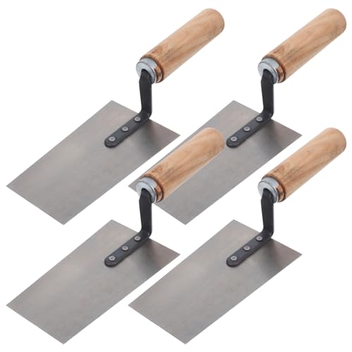 Uonlytech Ensemble de 4 Truelles de Finition pour Ciment en Acier Inoxydable et Bois Design à Rivet, Outils Maçonnerie et Pose Carrelage pour Nivelage et Façonnage