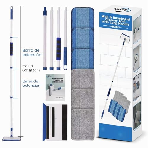 Miniatura 6 de Qaestfy Limpia Zócalos Con Mango Largo 152cm Mopa Para Limpiar Azulejos Y Paredes Piso Limpiacristales Mopa Extensible Con Articulación De 360 6 Almohadillas Reutilizables