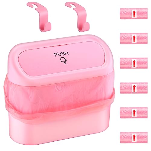 Cubo de basura para coche rosa con tapa mini contenedor para mantener el coche ordenado