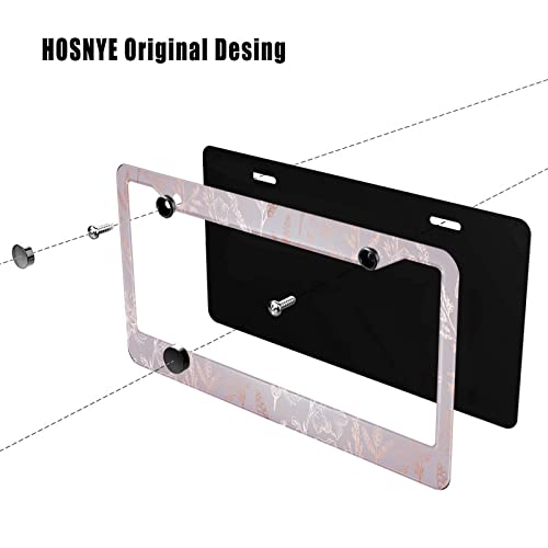 Hosnye Rose Gold License Plate Frame Decorative Floral Art Botanic Metal License Plate Cover Front Plates Frames Car Tag Frame For Women Men Us Vehicles Standard #TOP2
