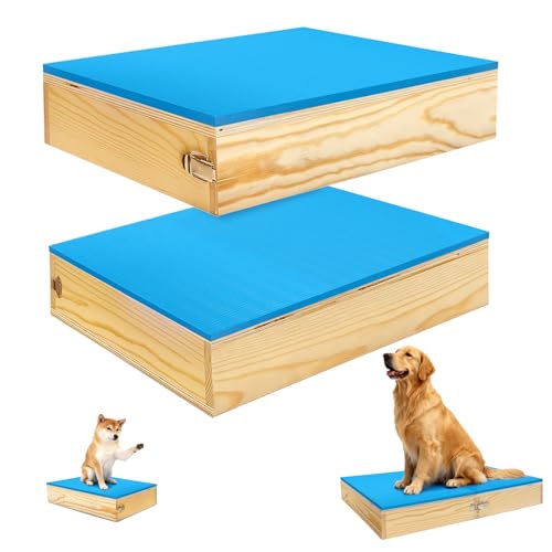 Bhyhok 2 PCS Connectable Wooden Dog Training Platform Non-Skid Dog Place Boards with Foaming Surface Puppy Agility Training Equipment for Small and Medium Dogs