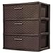 Sterilite 25306P01 3 Drawer Wide Weave Tower, Espresso Frame & Drawers w/ Driftwood Handles, 1-Pack