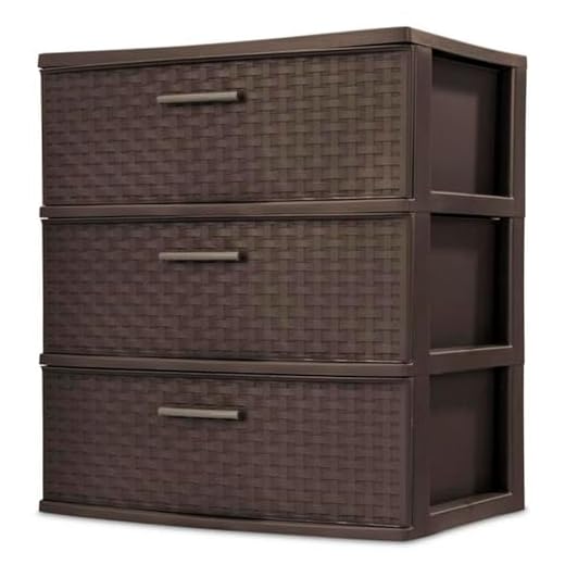 Sterilite 25306P01 3 Drawer Wide Weave Tower, Espresso Frame & Drawers w/ Driftwood Handles, 1-Pack