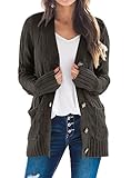 PRETTYGARDEN Women's Open Front Cardigan Sweaters Fall Fashion Button Down Cable Knit Chunky Winter Clothing Outerwear Coats (Dark Grey,X-Large)