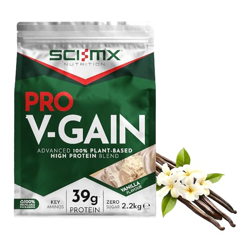 SCI-MX Pro-V Gain - 100% Vegan Vanilla Flavour Soy Protein Powder Isolate + B12 + Magnesium - Muscle Growth & Maintenance - Sugar Free, Non-GMO - 2.2KG (49 servings) 34g of protein per serving