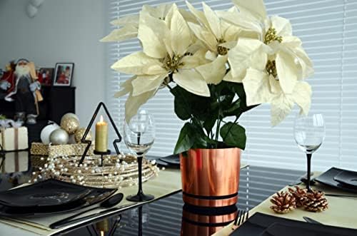 Korad COPPER flower indoor plant pot with saucer plastic gloss modern decorative planter with drainage holes (6.4 inches (16 cm), Copper)