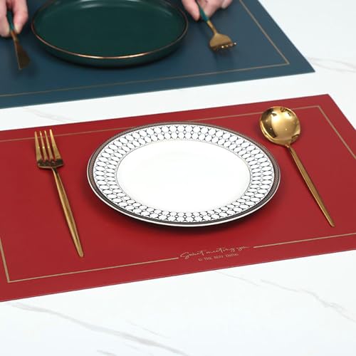 Set de table de Noël rectangulaire AMDXD en cuir synthétique bordeaux 45x30cm - 3