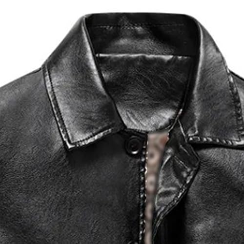 Chaqueta Bomber de cuero para hombre con cuello solapa miniatura 2