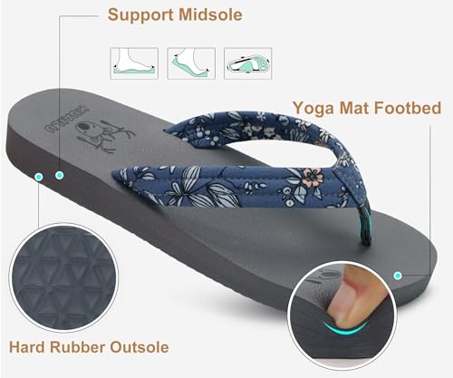 Image of KuaiLu Womens Arch Support Flip Flops Ladies Comfort Lightweight Soft Yoga Mat Cushion Walking Thong Sandals