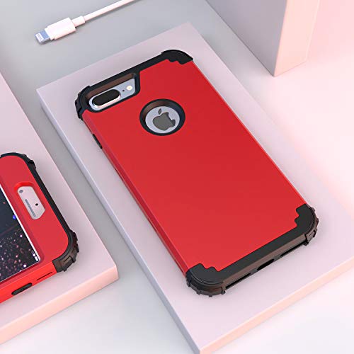 Idweel Iphone 8 Plus Case, Iphone 7 Plus Case With Tempered Glass Screen Protector, 3 In 1 Shockproof Slim Hybrid Heavy Duty Hard Pc Cover Soft Silicone Rugged Bumper Full Body Case, Red #TOP1