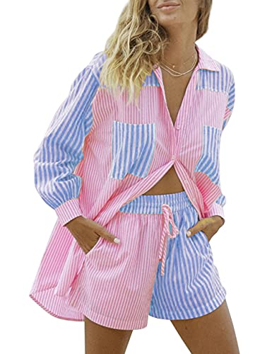 SAFRISIOR Women’s 2 Piece Casual Tracksuit Outfit Sets Stripe Long