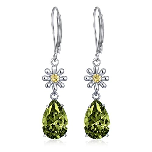 Sterling Silver Birthstone Daisy Dangle Drop Earrings Jewelry Birthday Party Gifts for Women