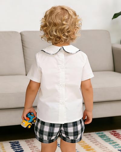 Image of Twoflower Smocked toddler boy outfits Summer Cotton Short Sleeve boys' button-down shirts Casual 2 piece Clothing Set