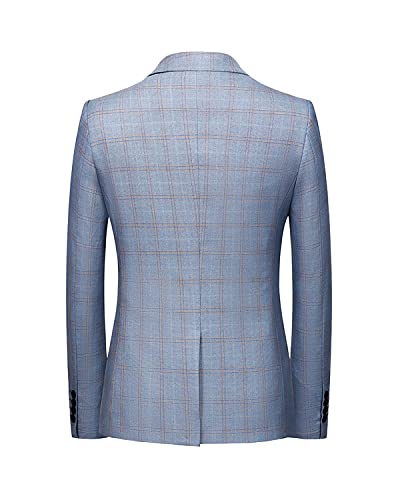 MOGU Men's Casual Suit Blazer Jackets Slim Fit Plaid Sports Coat Size 42 Blue - Thumbnail 2