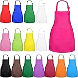 16 Pieces Kids Apron with Pocket Multi-Color Adjustable Children Canvas Chef Apron for Boys and Girls Kitchen Cooking Baking Painting, M Size, 3 - 6 Years