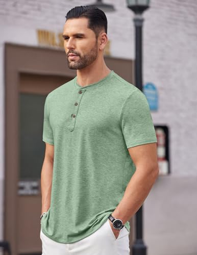 Image of COOFANDY Men's Henley Shirts Short Sleeve Casual Basic Tee Summer Button Henley Soild T Shirts