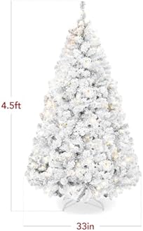 Best Choice Products Pre-Lit White Christmas Tree, 4.5ft Artificial Snow Flocked Full Fir Tree, Holiday Decoration w/ 200 Lights, 400 Branch Tips