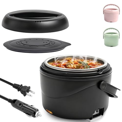 Aotto Electric Lunch Box, 40 oz Portable Food Warmer Heater, Lunch Warmer Portable for Work/Office/Car/Travel 12V/24V/110V 3-in-1, Warming Soup & Meal, Spill-Free, Men & Women's Gifts, Black