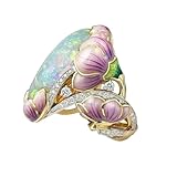 TEHAUX Anillo de Fundición Piedra Ópalo de Colores, Diseño Floral, Tamaño 11 (2,06 X 2,06 Cm), Joyería para Mujer, Anillo de Dedo para Fiestas y Uso Diario