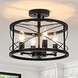Black Semi Flush Mount Ceiling Light, 4-Light Farmhouse Modern Ceiling Light Fixture, Hallway Light Fixtures, Kitchen Lights, Ceiling Lamp for Entryway Bedroom Laundry Dining Room Lighting Fixtures