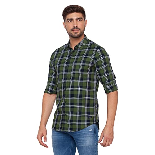 Image of Spykar Men's Regular Fit Raised Collar Full Sleeve Checked Casual Shirts