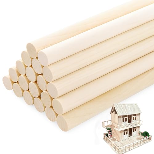 Santoy 20 PCS Wooden Dowel Rods 3/8 x 15 Inch Round Unfinished Hardwood Sticks for Crafts DIY Projects Cake Support Wedding Ribbon Wands & Art Supplies