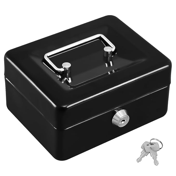 Metal Cash Box with Tray & Jewelry Safe Locker with Plastic Coin Tray & Key Lock for Home Office Hotel Business Use cash drawer 6 compartment storage box (6 inch)-image-44