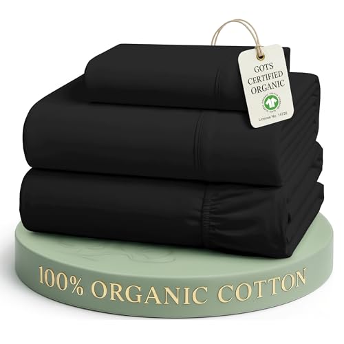 LANE LINEN Twin Bed Sheets 100% Organic Cotton Soft 3pc Percale - Black
