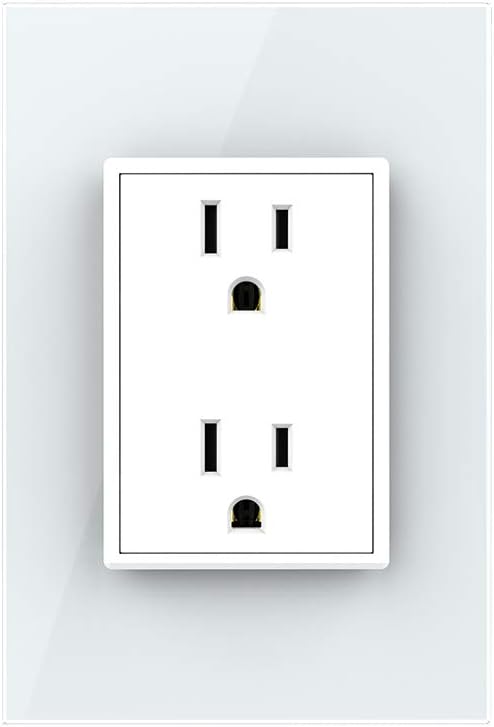 LIVOLO White US Standard Vertical Duplex Receptacle Electrical Outlets with Tempered Glass Panel(15A),AC 110~220V,Not GFCI Outlet